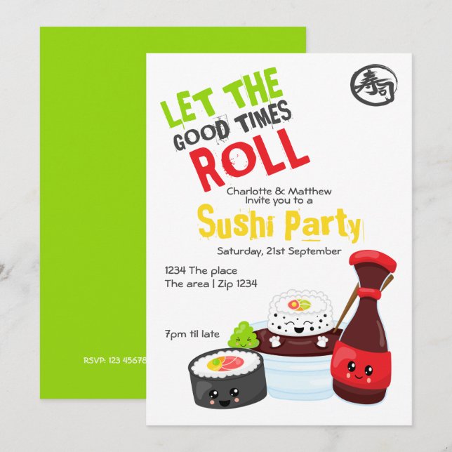 Kawaii Sushi Party Let The Good Times Roll Invitation (Front/Back)