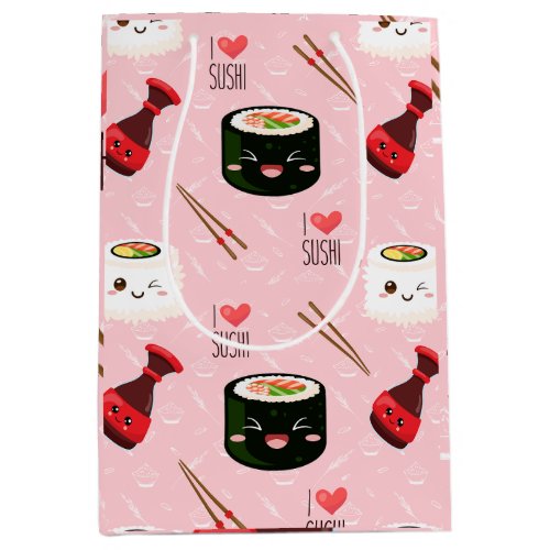 Kawaii Sushi Pattern Light Pink      Medium Gift Bag