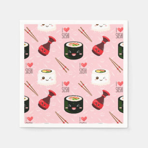 Kawaii Sushi Pattern Light Pink Napkins