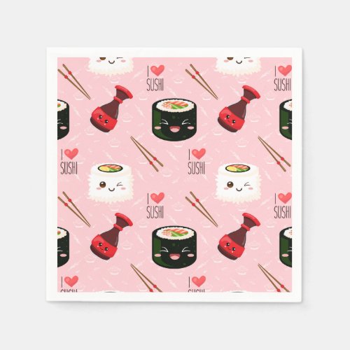 Kawaii Sushi Pattern Light Pink  Napkins