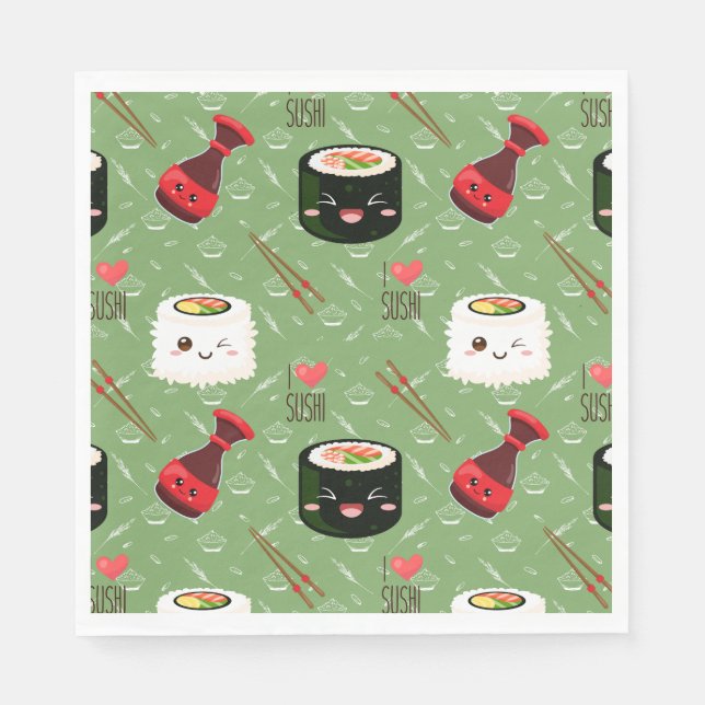 Kawaii Sushi Pattern  Napkins (Front)