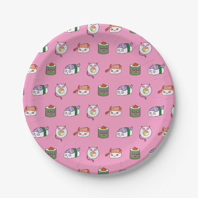 Kawaii Sushi Pattern Paper Plates (Front)