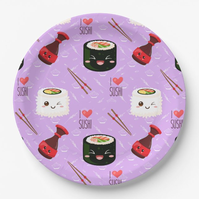 Kawaii Sushi Pattern   Paper Plates (Front)