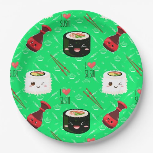 Kawaii Sushi Pattern Paper Plates