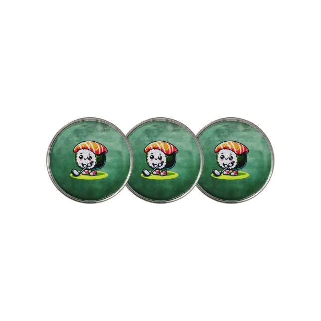 Kawaii Sushi playing golf Ball Marker (3 Up)