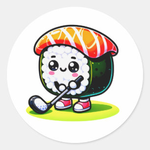Kawaii Sushi playing golf Classic Round Sticker