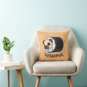 Kawaii Sushi Pug Mashup Funny Dog Lover Gift Throw Pillow