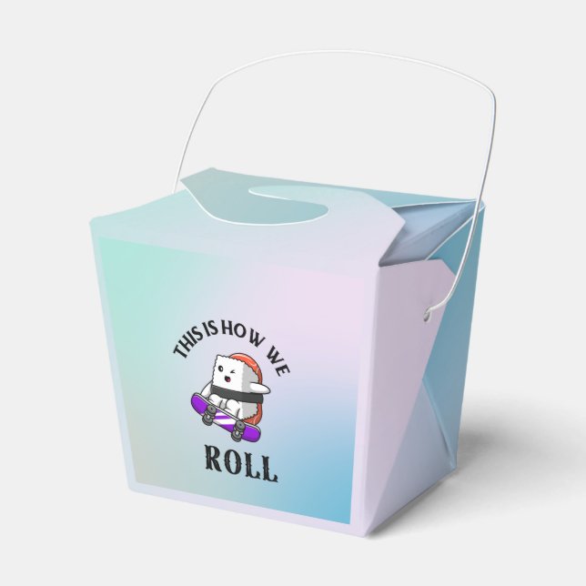 Kawaii Sushi riding skateboard Favor Boxes (Front Side)