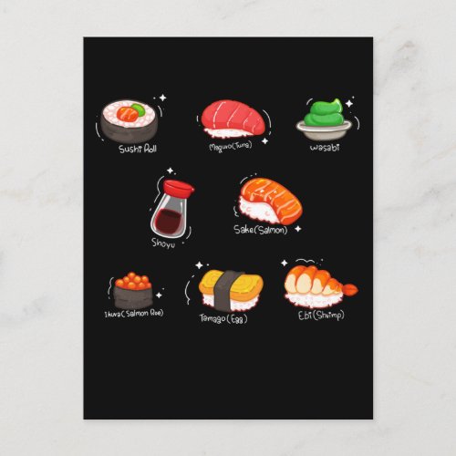 Kawaii Sushi Roll Wasabi Maguro Japanese Food Postcard