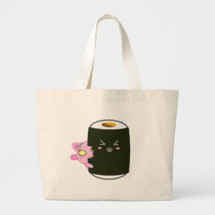 Kawaii Sushi Roll with Nadel the Cat Large Tote Bag