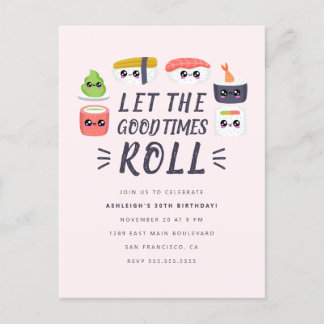 Kawaii Sushi Rolls Birthday Party Invitation Postcard