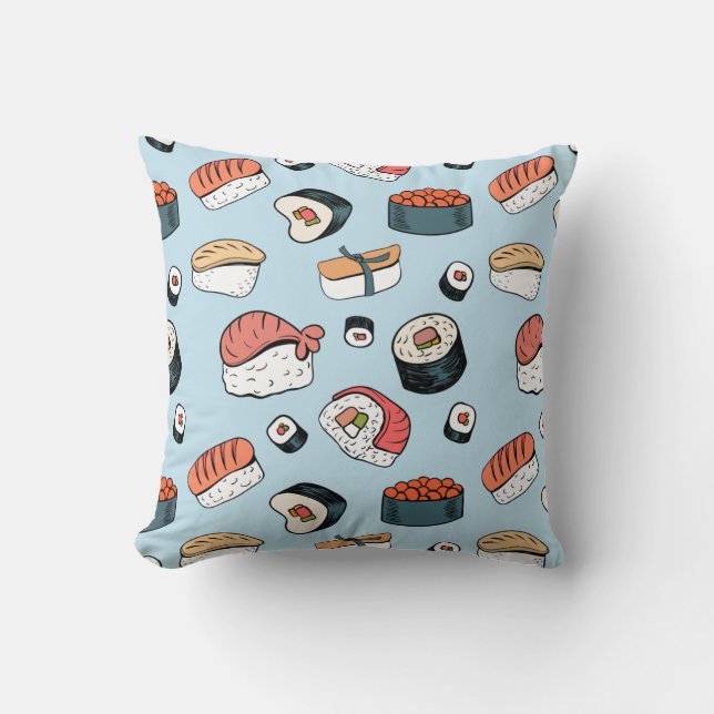 Kawaii Sushi Rolls Pattern  Throw Pillow (Front)