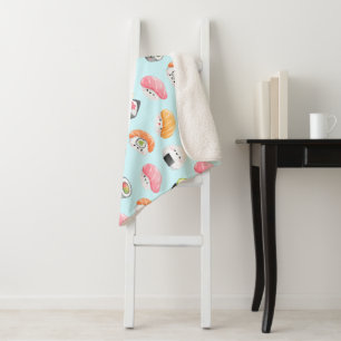 kawaii sushi rolls, sushi pattern sherpa blanket
