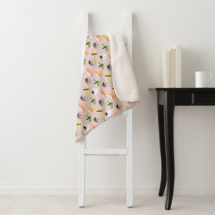 kawaii sushi rolls, sushi pattern sherpa blanket