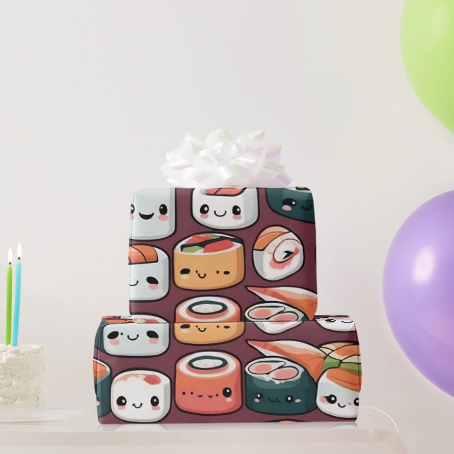 kawaii sushi rolls, sushi pattern wrapping paper (Party Gifts)