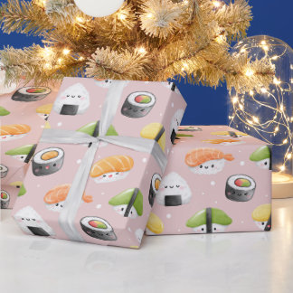 kawaii sushi rolls, sushi pattern wrapping paper
