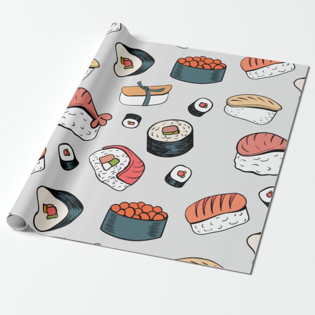 kawaii sushi rolls wrapping paper (Unrolled)