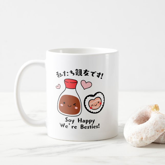 Kawaii Sushi & Soy Sauce Besties Coffee Mug (With Donut)