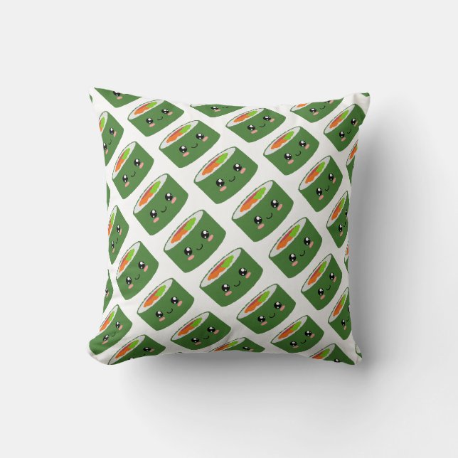 Kawaii Sushi Throw Pillow (Front)