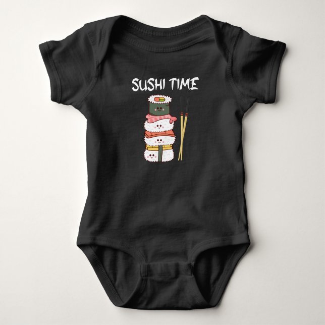 Kawaii Sushi Time Anime Cute Japanese Food Baby Bodysuit (Front)