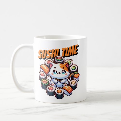 Kawaii Sushi Time Cat Coffee Mug