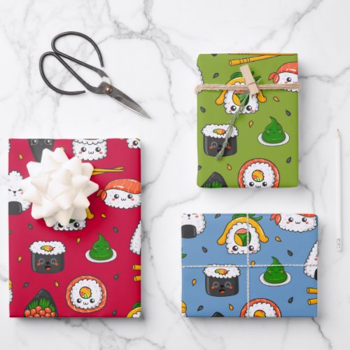 Kawaii Sushi Wrapping Paper Set of 3