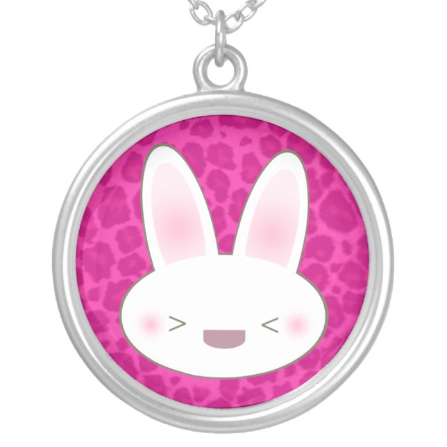 Kawaii Sweet Bunny Rabbit Pink Leopard Necklace (Front)