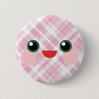 Kawaii Sweet Eyes Adorable Plaid Face Friend Button