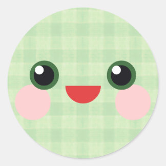 Kawaii Sweet Eyes Adorable Plaid Face Friend Classic Round Sticker