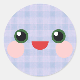 Kawaii Sweet Eyes Adorable Plaid Face Friend Classic Round Sticker