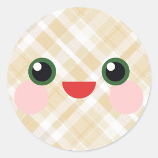 Kawaii Sweet Eyes Adorable Plaid Face Friend Classic Round Sticker