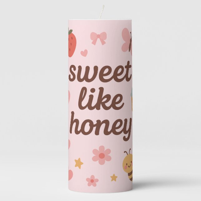 Kawaii Sweet Girl Pink Bee Aesthetic – Cute Design Pillar Candle (Front)