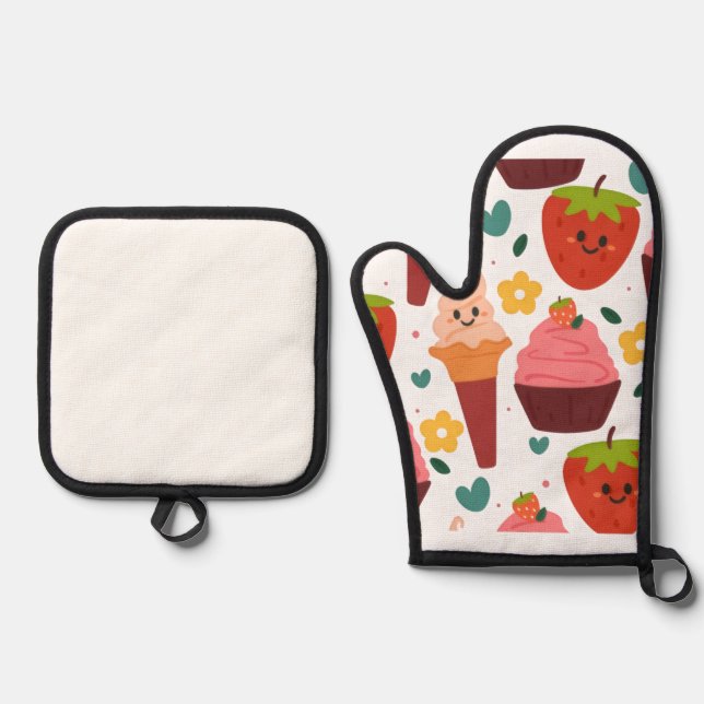 Kawaii Sweet Kitchen Oven Mitts Mitt & Pot Holder Set (Front)