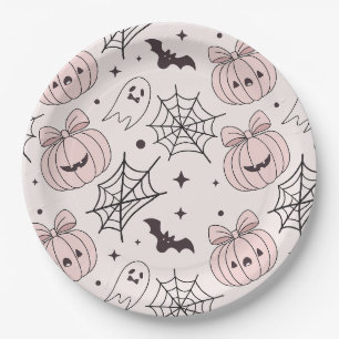 Kawaii Sweet Pink Spooky Halloween Pattern Paper Plates