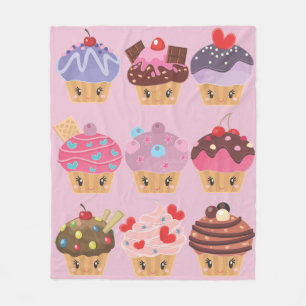 Kawaii Sweet Treats Yummy Cupcakes Fleece Blanket