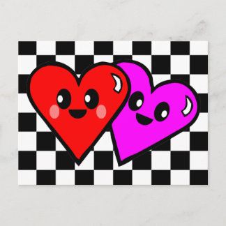 Kawaii Sweety Hearts Checkerboard Postcard