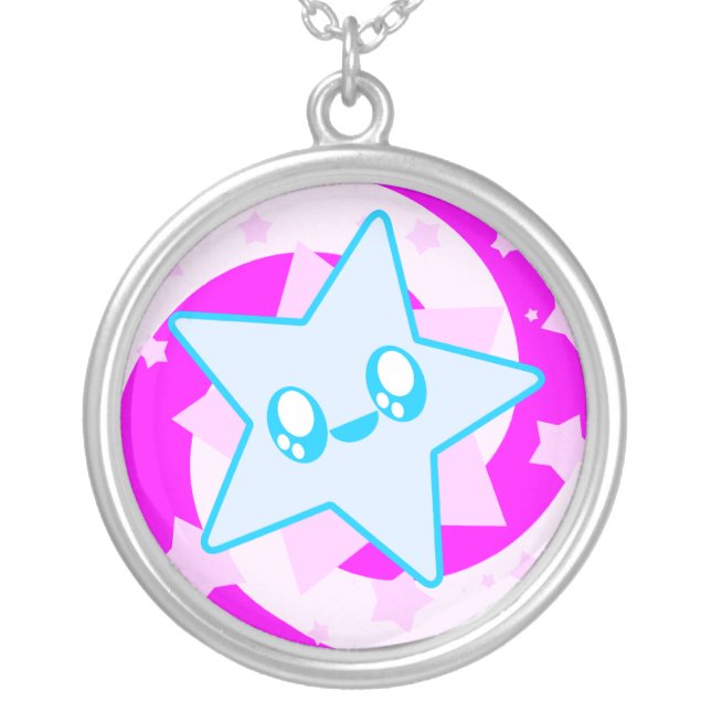Kawaii Swirl Star Sterling Silver Necklace (Front)