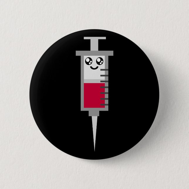 KAWAII SYRINGE SHOT MEDICAL HAPPY FACE BUTTON (Front)