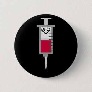KAWAII SYRINGE SHOT MEDICAL HAPPY FACE BUTTON