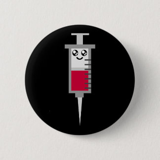 KAWAII SYRINGE SHOT MEDICAL HAPPY FACE PINBACK BUTTON