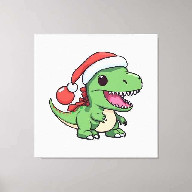 Kawaii T-Rex Dinosaur in Christmas Hat Canvas Print (Front)
