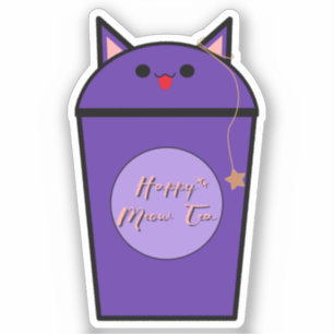 Kawaii Taro Meow Tea Vinyl Sticker