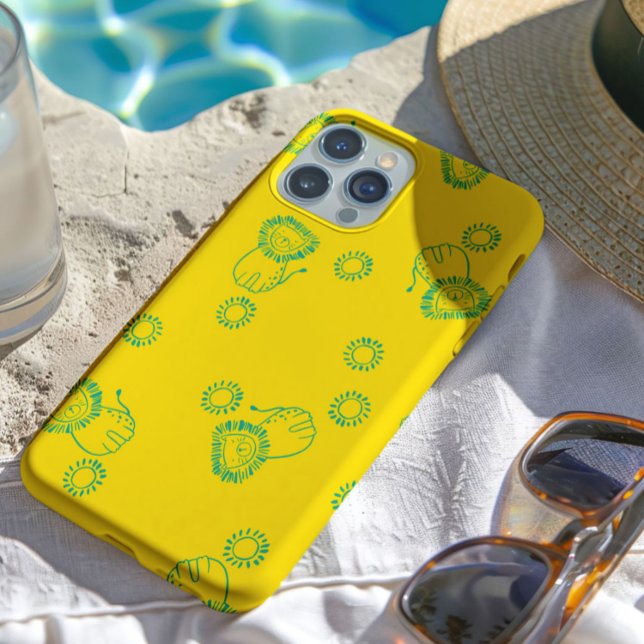 Kawaii Teal Lions & Sunshine – Cute Pattern iPhone Case (Creator Uploaded)