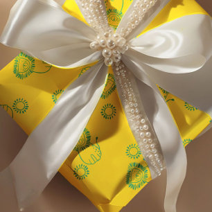 Kawaii Teal Lions & Sunshine – Cute Pattern Wrapping Paper