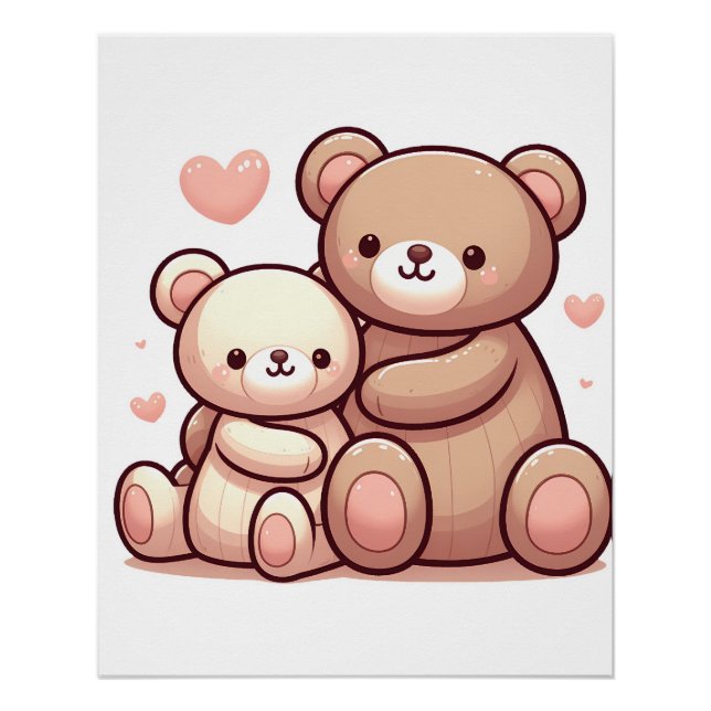 Kawaii Teddy Bear Hug Poster (Front)