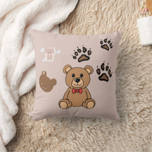 Kawaii Teddy Bear Illustration Throw Pillow