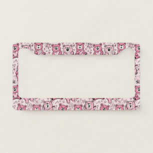 Kawaii Teddy Bear Pink Pattern License Plate Frame