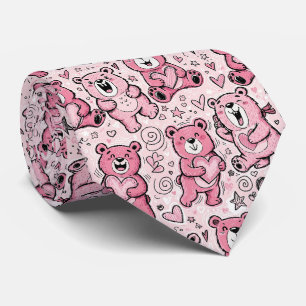 Kawaii Teddy Bear Pink Pattern Neck Tie