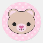Kawaii Teddy Bear Pink Polka Dots Stickers