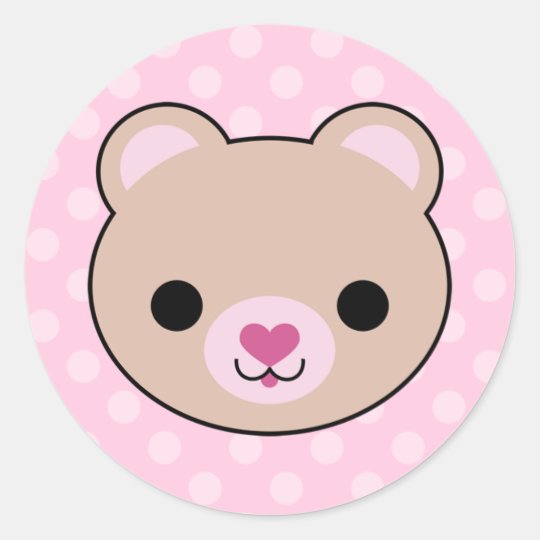 Kawaii Teddy Bear Pink Polka Dots Stickers